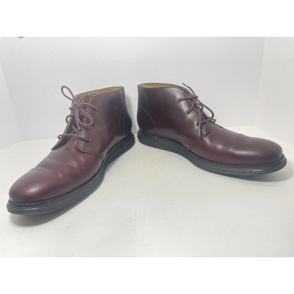 Cole Haan Lunarlon Men’s High top Leather Boots Burgundy Size 12M‎ - Picture 3 of 9